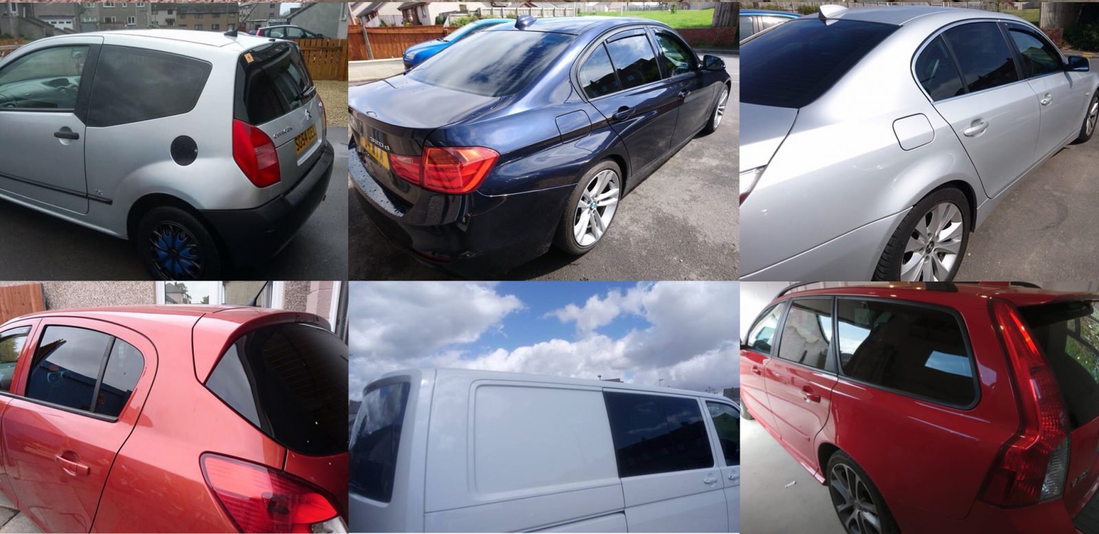 Total tint examples of customer cars after tinting work completed
